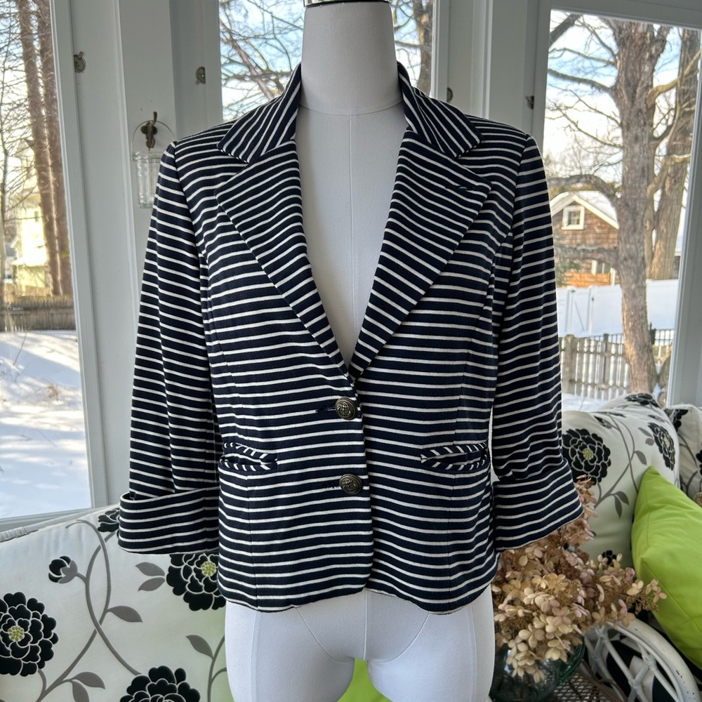 Anthropologie Cartonnier Blue and White Nautical Stripe Blazer